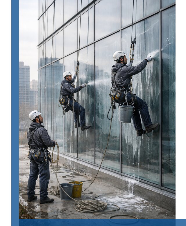 Промышленная мойка панорамных окон на высоте в Шумерле