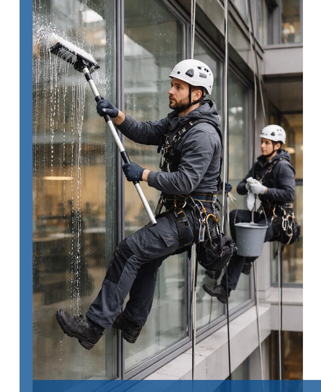 Профессиональная мойка витражей промышленными альпинистами в Шумерле