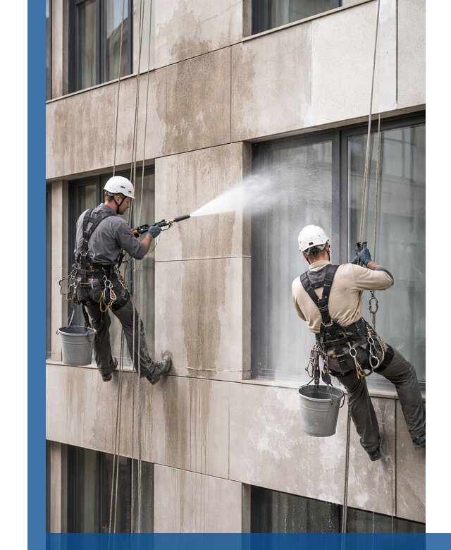 Послестроительная мойка фасада промышленным альпинизмом в Шумерле