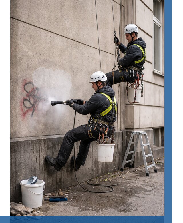 Удаление граффити с фасада в Шумерле от 4888 р. | ВЫСОТНИК-Шмр