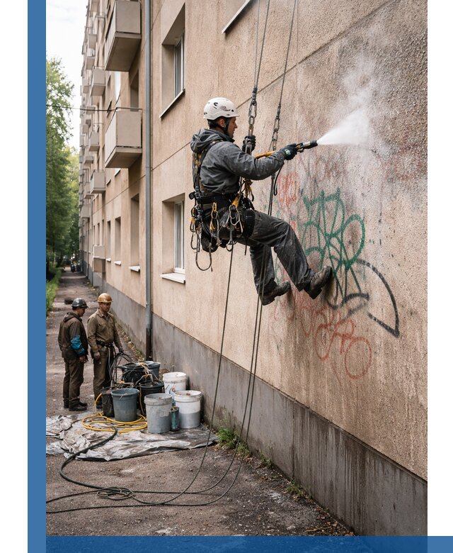 Удаление граффити с фасада в Шумерле без следов и повреждений