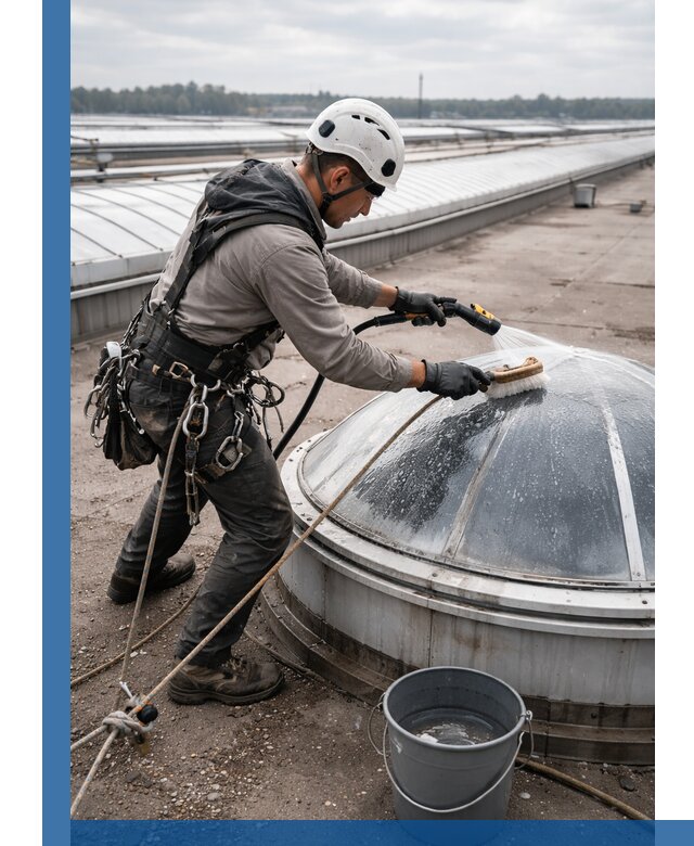 Мойка зенитных фонарей на кровле для промышленных объектов в Шумерле