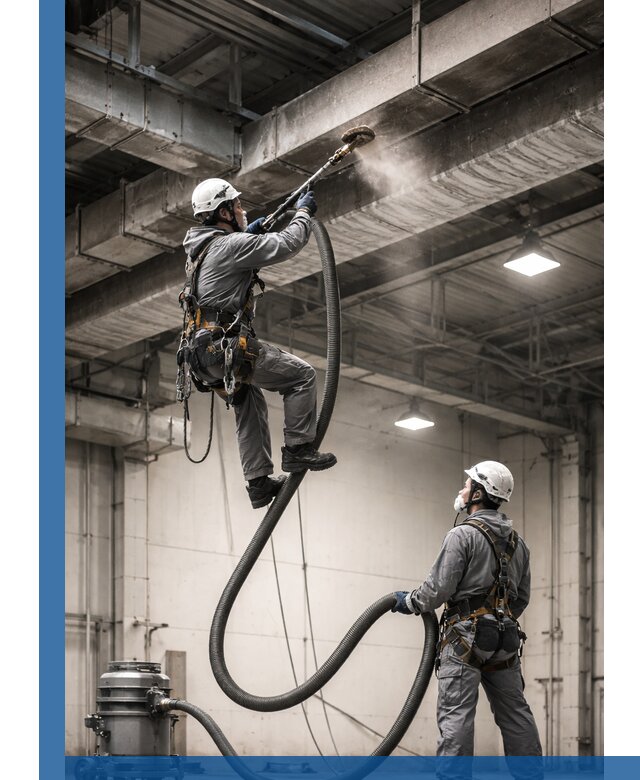 Обеспыливание потолочных конструкций в Шумерле промышленным альпинизмом