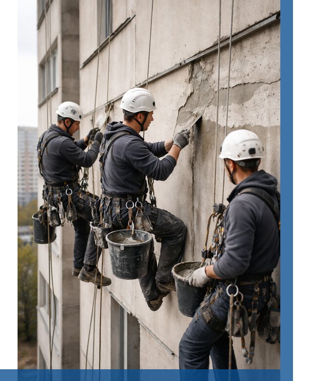 Ремонт бетонных элементов фасада в Шумерле от 2716 р. | ВЫСОТНИК-Шмр