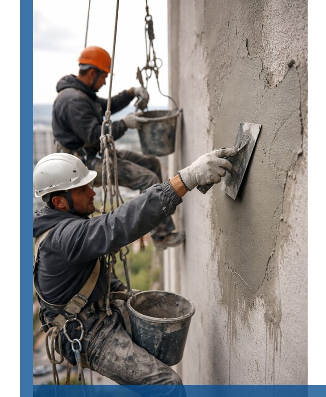 Штукатурка фасада на высоте в Шумерле профессиональные работы