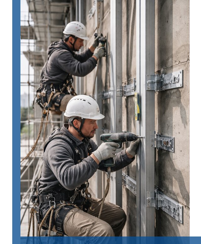 Монтаж и крепление подсистемы вентфасада в Шумерле