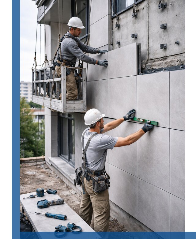 Монтаж керамогранита на фасад в Шумерле под ключ с гарантией качества