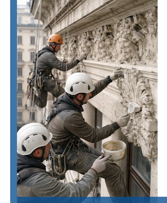 Реставрация фасадной лепнины с высотными работами в Шумерле