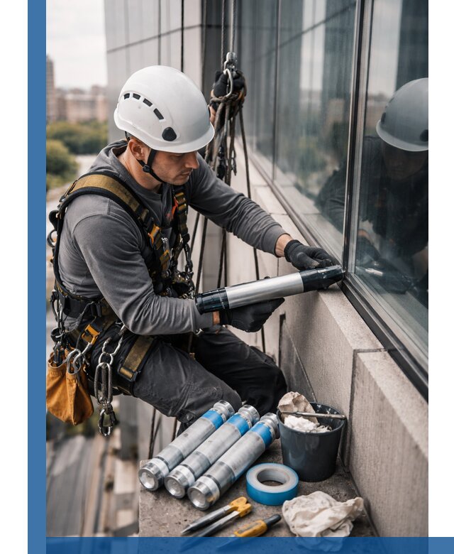 Герметизация стыков витража в Шумерле для герметичных фасадов