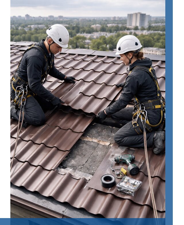 Ремонт металлочерепицы на крыше в Шумерле от 978 р. | ВЫСОТНИК-Шмр