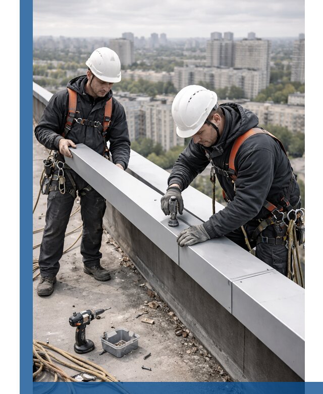 Монтаж парапетных крышек и ограждений кровли в Шумерле