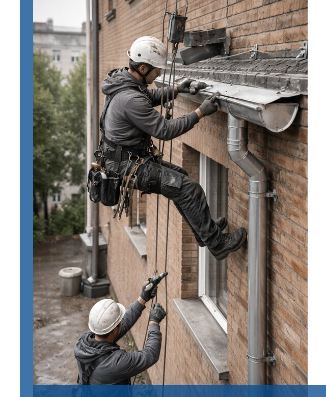 Монтаж водосточной системы на здании в Шумерле под ключ