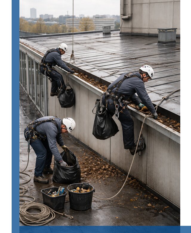 Очистка кровли по периметру в Шумерле силами промышленных альпинистов