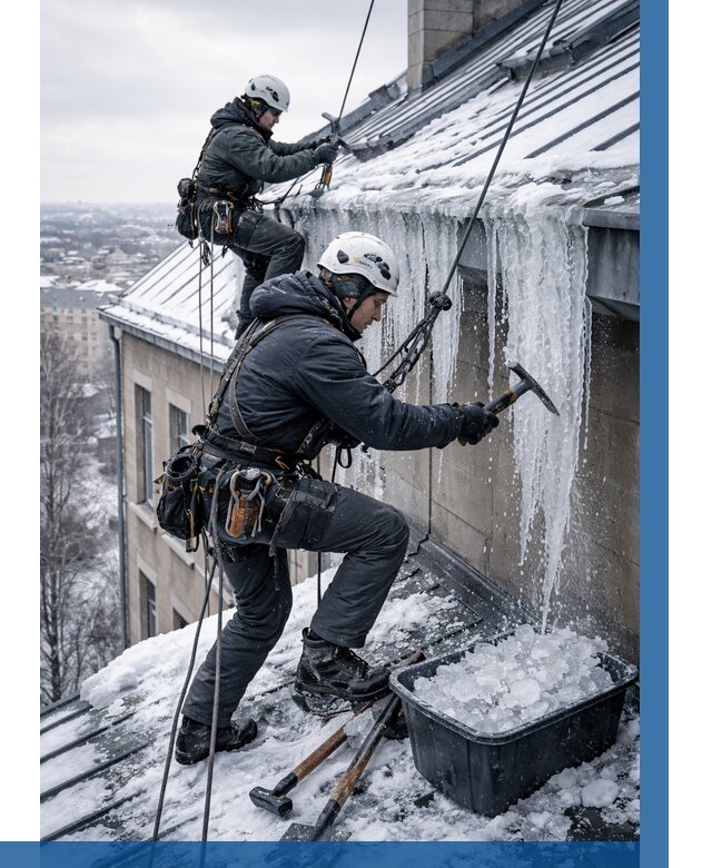 Удаление наледи с кровли в Шумерле от 5975 р. | ВЫСОТНИК-Шмр