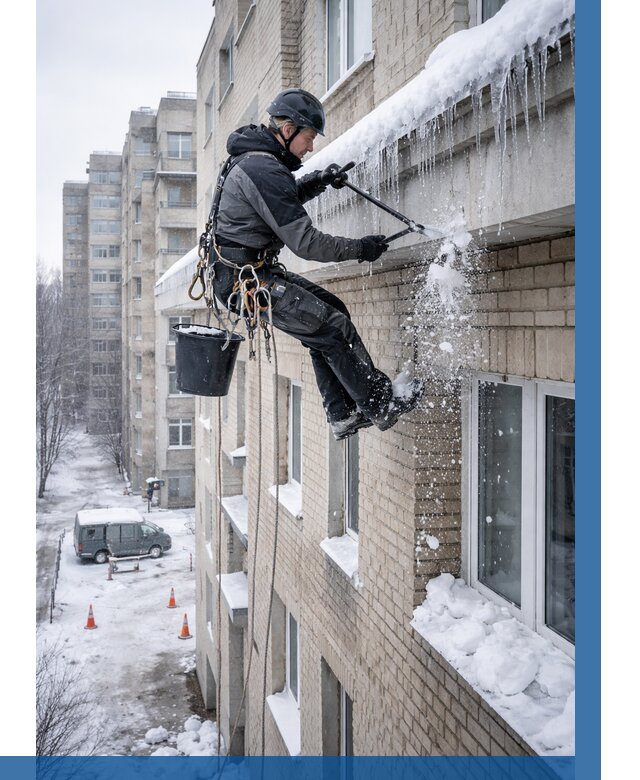 Удаление наледи с карнизов в Шумерле от 380 р. | ВЫСОТНИК-Шмр