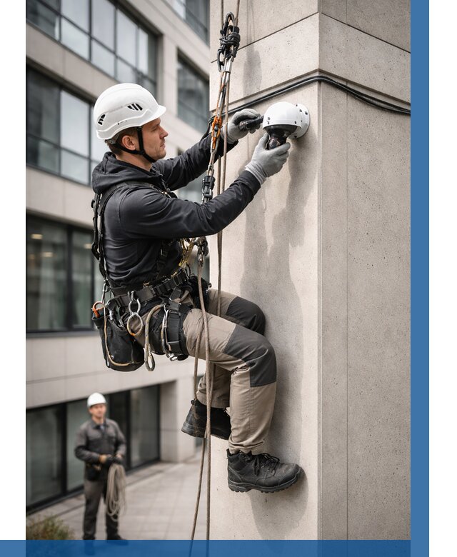 Монтаж камер видеонаблюдения на фасаде в Шумерле от 9234 р.-ВЫСОТНИК-Шмр