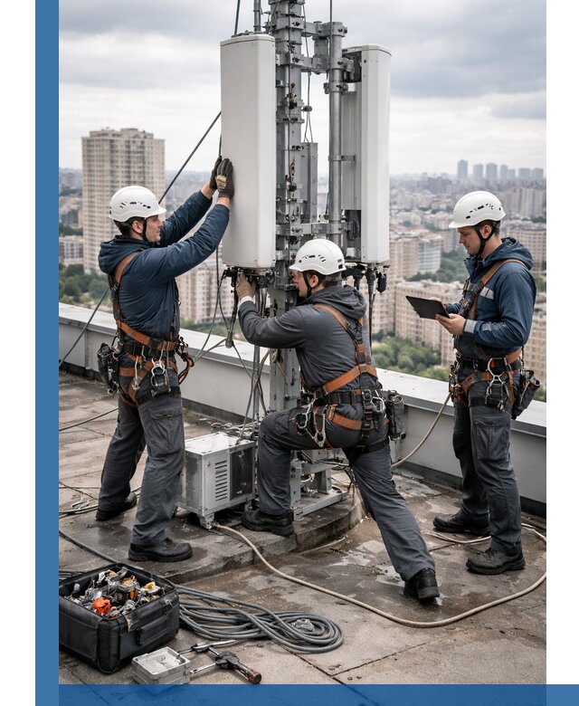 Монтаж антенн связи на крыше в Шумерле с вводом в эксплуатацию