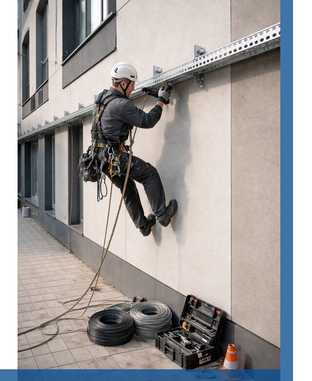 Монтаж кабельных лотков на фасаде в Шумерле от 1304 р. | ВЫСОТНИК-Шмр