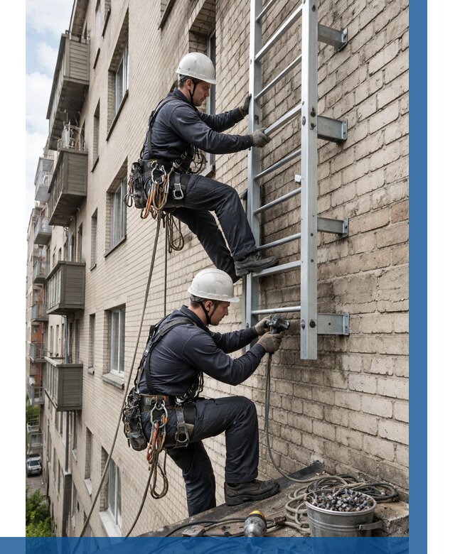 Монтаж пожарной лестницы в Шумерле от 27158 р заказать у ВЫСОТНИК-Шмр