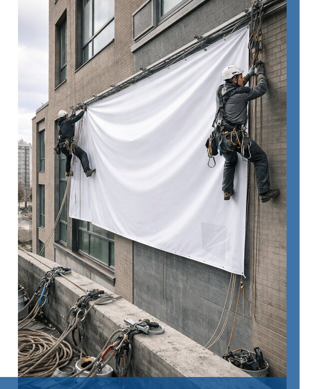 Монтаж баннеров на фасаде в Шумерле от 706 р. заказать ВЫСОТНИК-Шмр