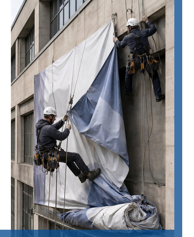 Демонтаж баннеров с фасада в Шумерле от 4888 р. | ВЫСОТНИК-Шмр