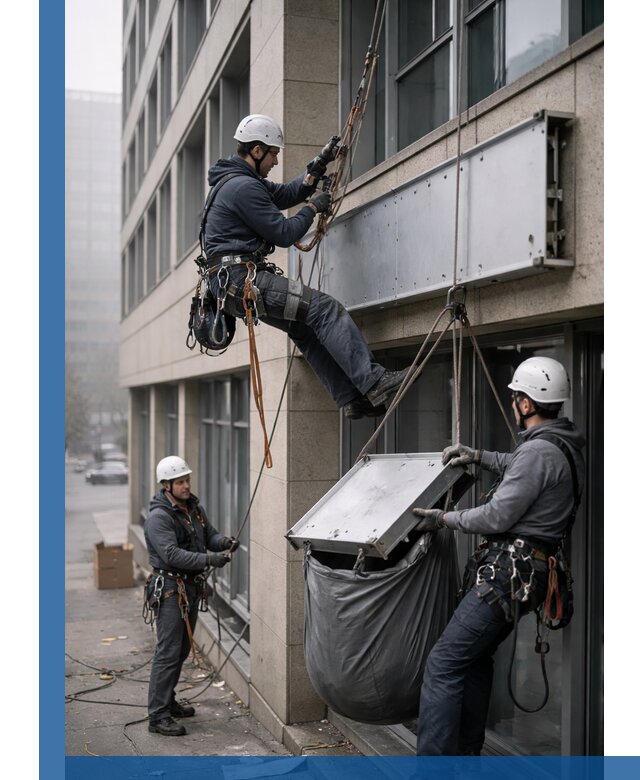 Демонтаж рекламной вывески с высотными работами в Шумерле