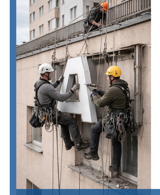 Ремонт и восстановление наружных вывесок на высоте в Шумерле