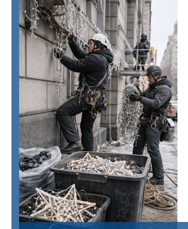 Демонтаж новогоднего оформления и гирлянд в Шумерле