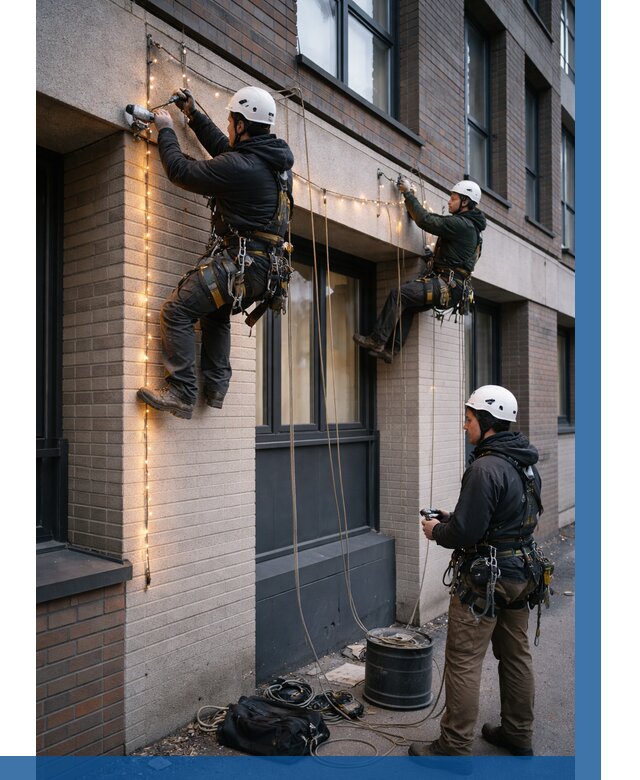 Монтаж гирлянд на фасаде в Шумерле от 3802 р. | ВЫСОТНИК-Шмр