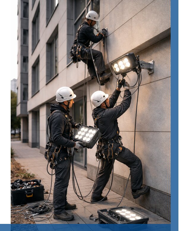 Монтаж прожекторов на фасаде в Шумерле от 8147 р. | ВЫСОТНИК-Шмр