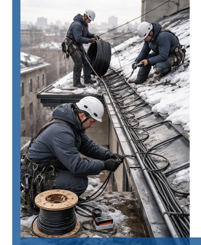 Монтаж греющего кабеля на кровле в Шумерле под ключ