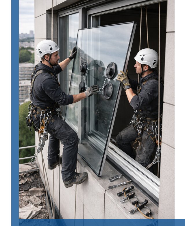 Замена стеклопакетов на высоте с промышленными альпинистами в Шумерле