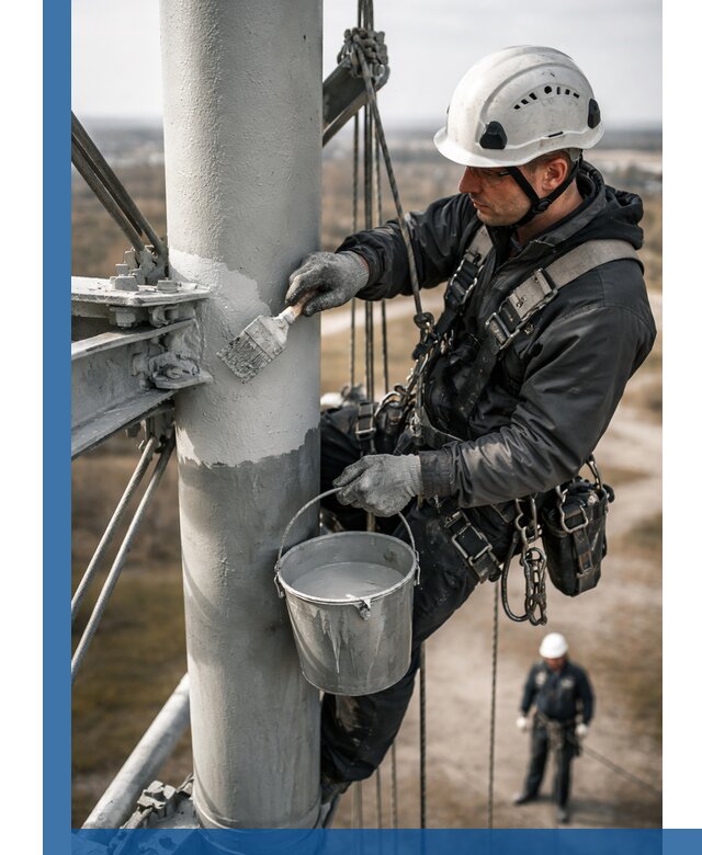 Покраска мачт связи в Шумерле промышленными альпинистами
