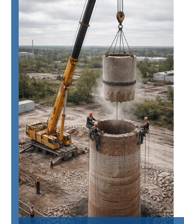 Демонтаж дымовой трубы в Шумерле с гарантиями безопасности