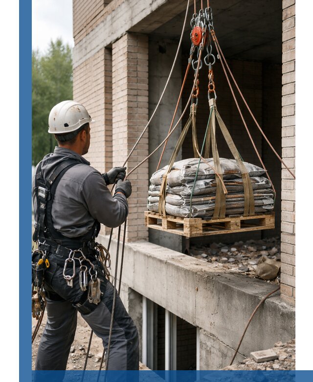 Подъем материалов на этаж веревками в Шумерле оперативно
