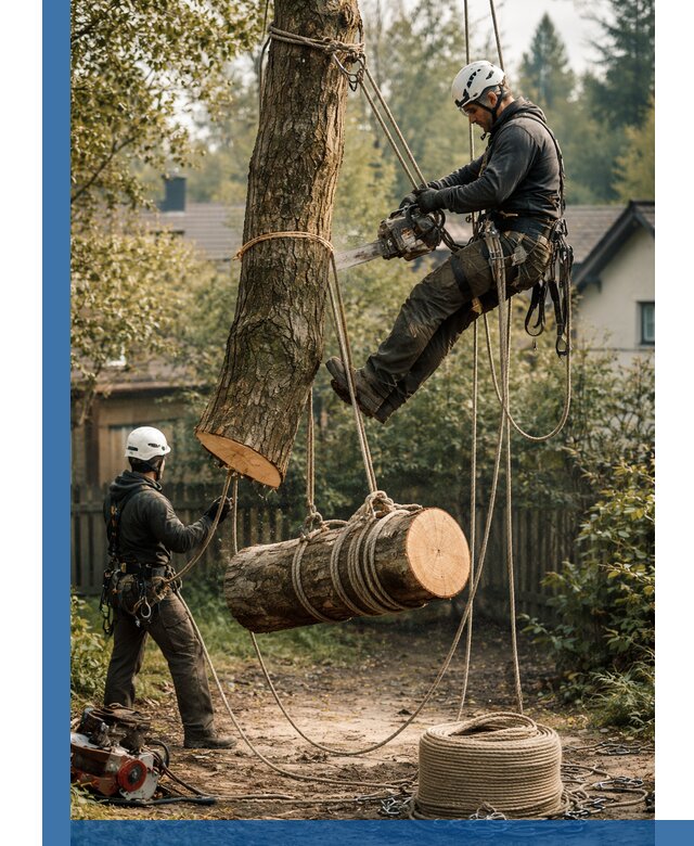 Валка деревьев частями в Шумерле, безопасно и аккуратно