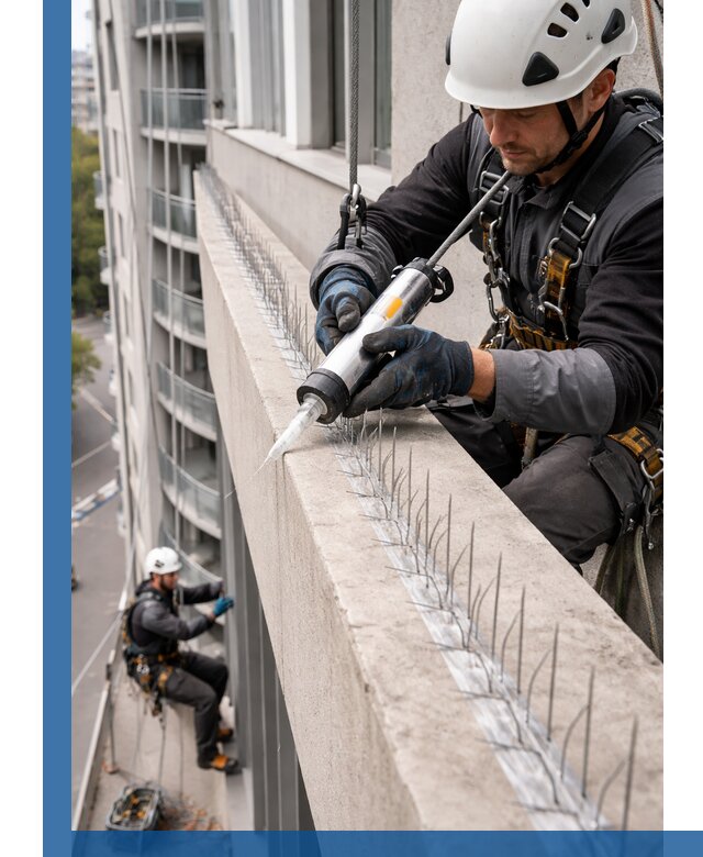 Установка шипов от птиц на фасадах и кровлях в Шумерле